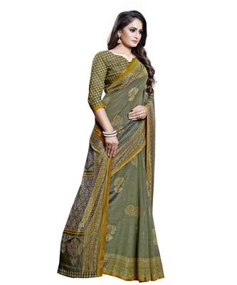 Green woven Silk blend saree with blouse 4