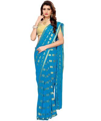Blue woven Chiffon saree with blouse 1