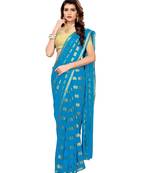 Blue woven Chiffon saree with blouse