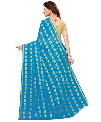 Blue woven Chiffon saree with blouse 2