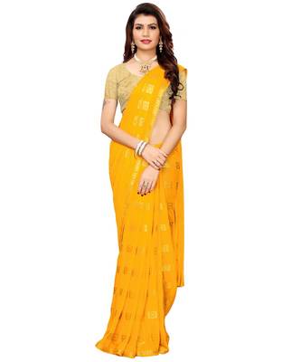 Yellow woven Chiffon saree with blouse 1
