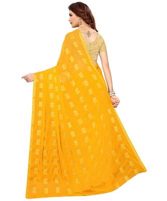 Yellow woven Chiffon saree with blouse 2