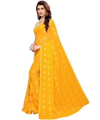 Yellow woven Chiffon saree with blouse 3