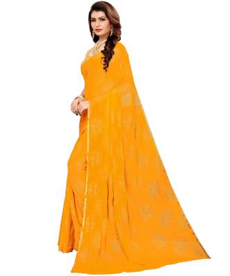Yellow woven Chiffon saree with blouse 2
