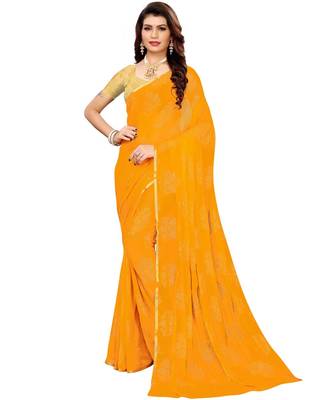 Yellow woven Chiffon saree with blouse 1
