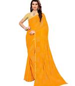 Yellow woven Chiffon saree with blouse