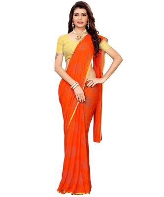 Orange woven Chiffon saree with blouse 1