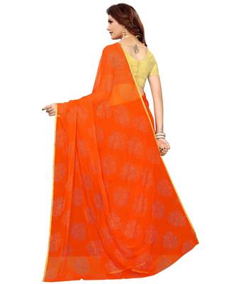 Orange woven Chiffon saree with blouse 2