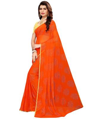 Orange woven Chiffon saree with blouse 3