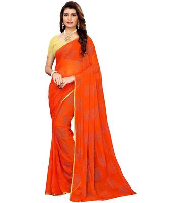 Orange woven Chiffon saree with blouse 5