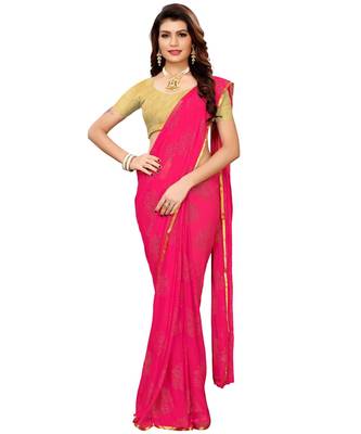 Pink woven Chiffon saree with blouse 1