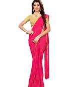 Pink woven Chiffon saree with blouse