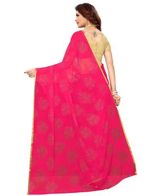 Pink woven Chiffon saree with blouse 2