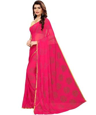 Pink woven Chiffon saree with blouse 3