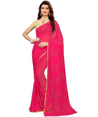 Pink woven Chiffon saree with blouse 5