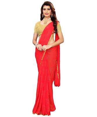 Red woven Chiffon saree with blouse 1