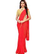 Red woven Chiffon saree with blouse