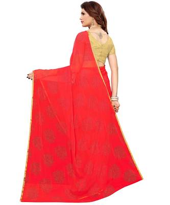 Red woven Chiffon saree with blouse 2
