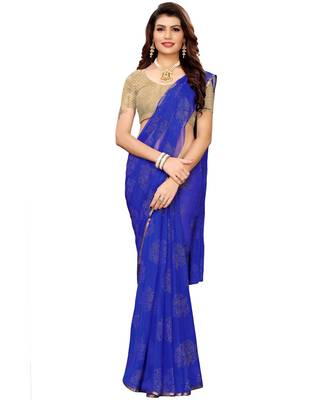 Blue woven Chiffon saree with blouse 1