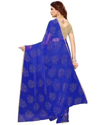 Blue woven Chiffon saree with blouse 2