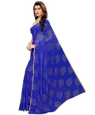 Blue woven Chiffon saree with blouse 3