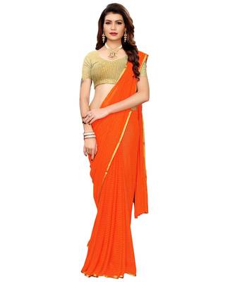 Orange woven Chiffon saree with blouse 1