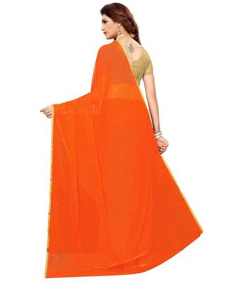 Orange woven Chiffon saree with blouse 2
