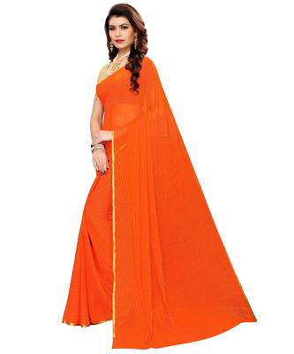 Orange woven Chiffon saree with blouse 3