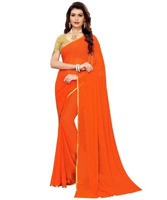 Orange woven Chiffon saree with blouse 5