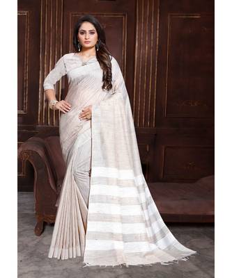 Beige woven Silk blend saree with blouse 1