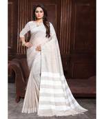 Beige woven Silk blend saree with blouse