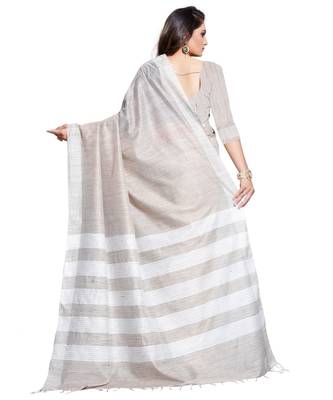 Beige woven Silk blend saree with blouse 2