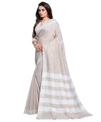 Beige woven Silk blend saree with blouse 3