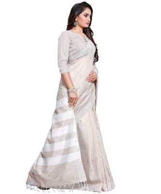 Beige woven Silk blend saree with blouse 4