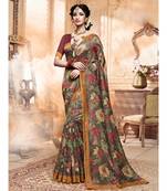 Green printed Silk blend saree with blouse