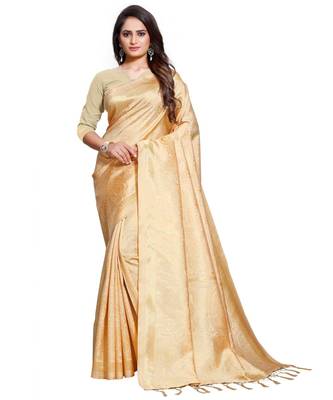 Cream woven Silk blend saree with blouse 1