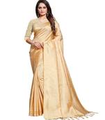 Cream woven Silk blend saree with blouse