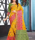 Yellow woven art silk saree with blouse
