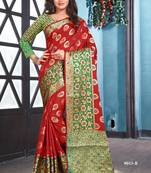 Red woven art silk saree with blouse