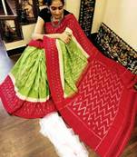 Khaatu Bagru Print Cotton Mulmul Saree With Blouse