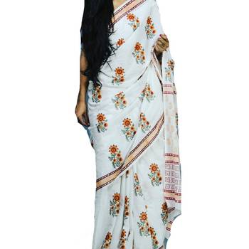 Khaatu Bagru Print Cotton Mulmul Saree With Blouse 1
