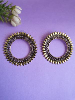 Infuzze Oxidised Silver-Toned Circular Drop Earrings 1