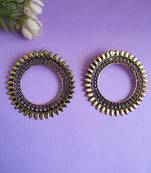 Infuzze Oxidised Silver-Toned Circular Drop Earrings