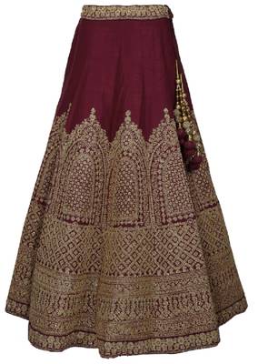 Maroon Embroidered Art Silk Unstitched Lehenga 4
