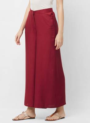 Women's Soild Maroon Flarred Palazzo 2