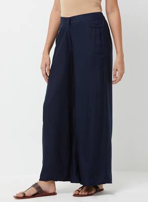 Women's Soild Blue Flarred Palazzo 3