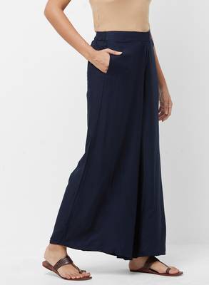 Women's Soild Blue Flarred Palazzo 4