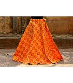 Yellow Color Base Colored  Printed With Border Big Flare Full Length Skirt