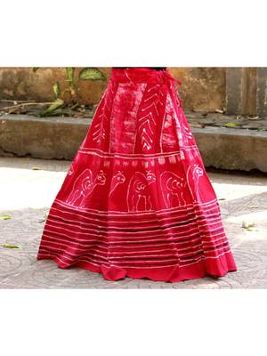 Pink Base Colored  Printed With Cotton Border Big Flare Full Length Skirt Pattern 2 1