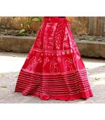 Pink Base Colored  Printed With Cotton Border Big Flare Full Length Skirt Pattern 2